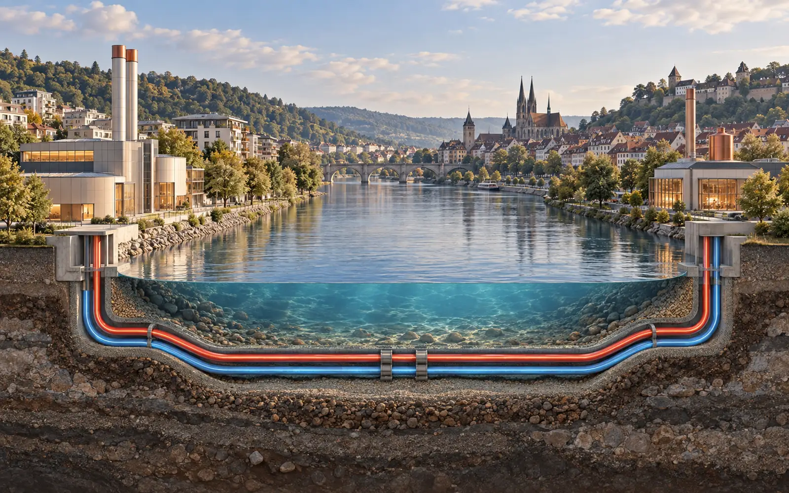 Heizen und Kühlen mit einer Wärmepumpe: Was Europas Verband fordert – Wärmepumpe für Wärme und Kälte Redaktionelle 3D-Schnittansicht eines Hauses mit Wärmepumpe: Winterheizung, Sommerkühlung und Warmwasserspeicher
