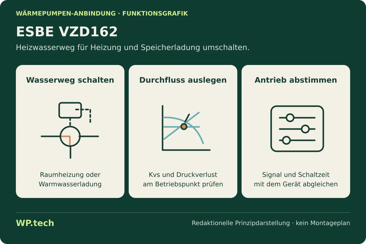 Funktionsgrafik zu ESBE VZD162: Aufgaben und Auswahlkriterien im Wärmepumpensystem