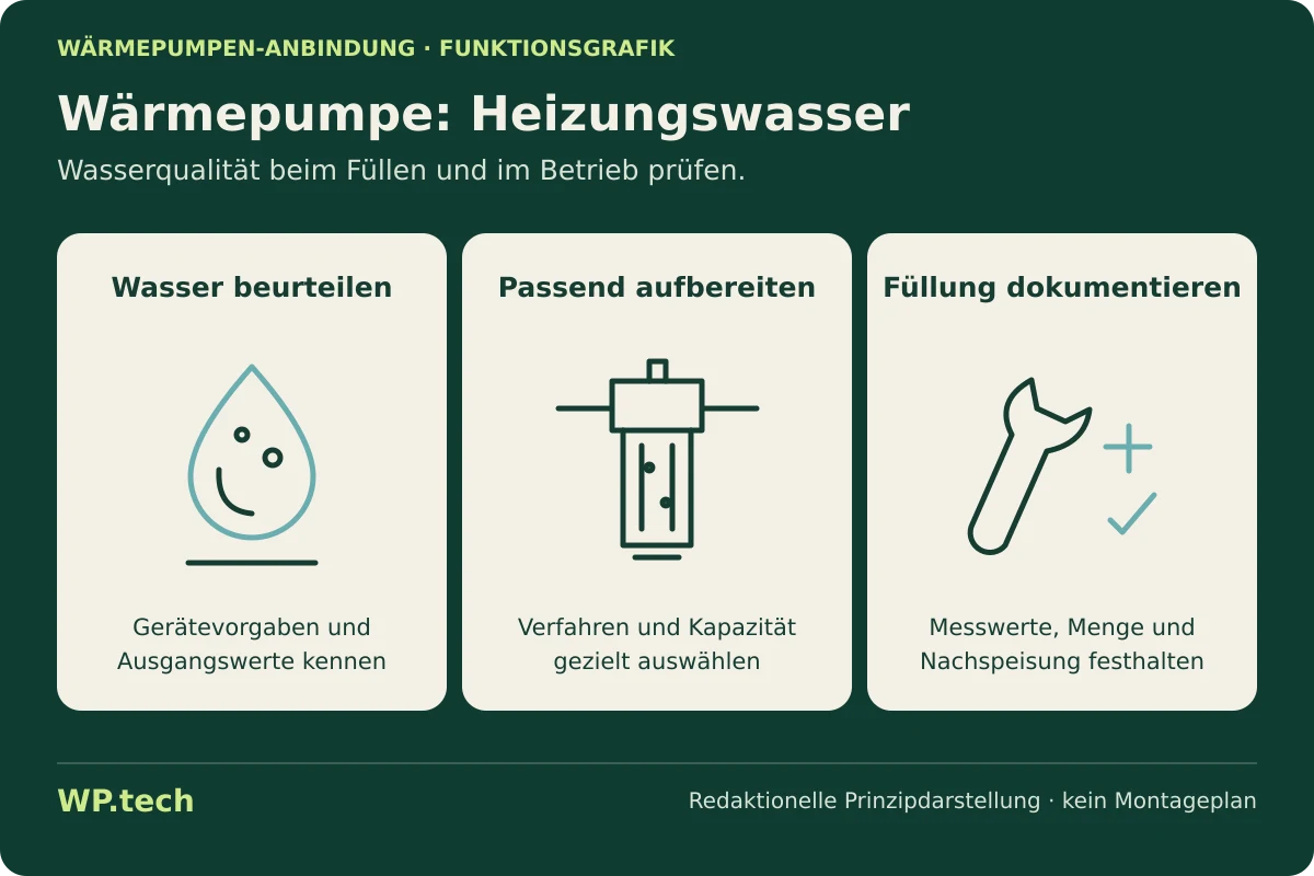 Funktionsgrafik zu Wärmepumpe: Heizungswasser: Aufgaben und Auswahlkriterien im Wärmepumpensystem